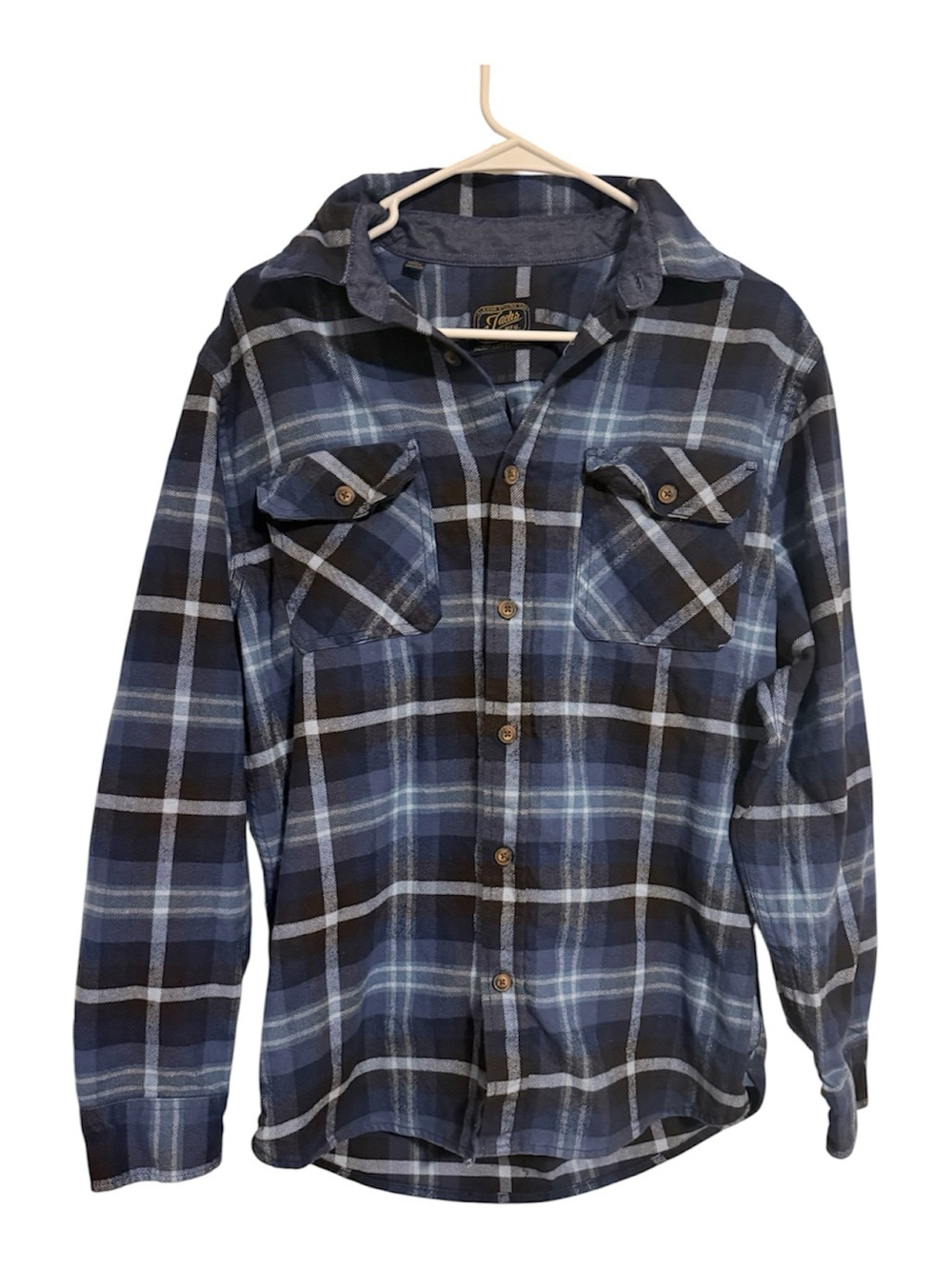 Men's Blue Plaid Button-Up Shirt - Casual Long Sleeve
